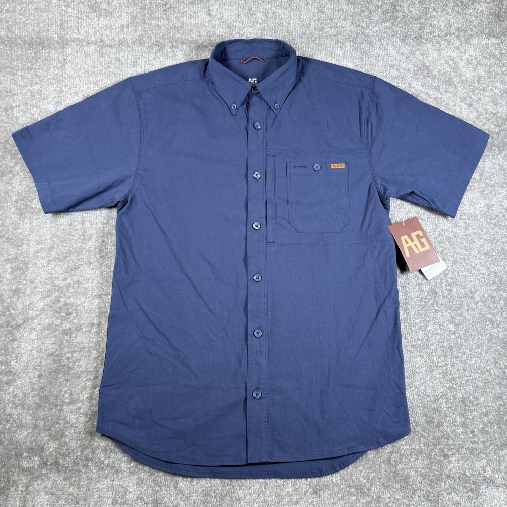 NWT AG Gear Shirt Men's Small Blue Harvester Short Sleeve‎ Button Up Stretch